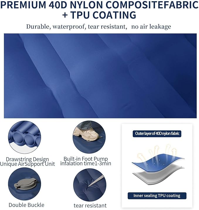 Sleeping Pad,5" Ultra-Thick Self Inflating Sleeping pad for Camping, with Pillow Built-in Foot Pump Camping Mattress for Backpacking, Car Camping, Hiking, Tent(Blue)