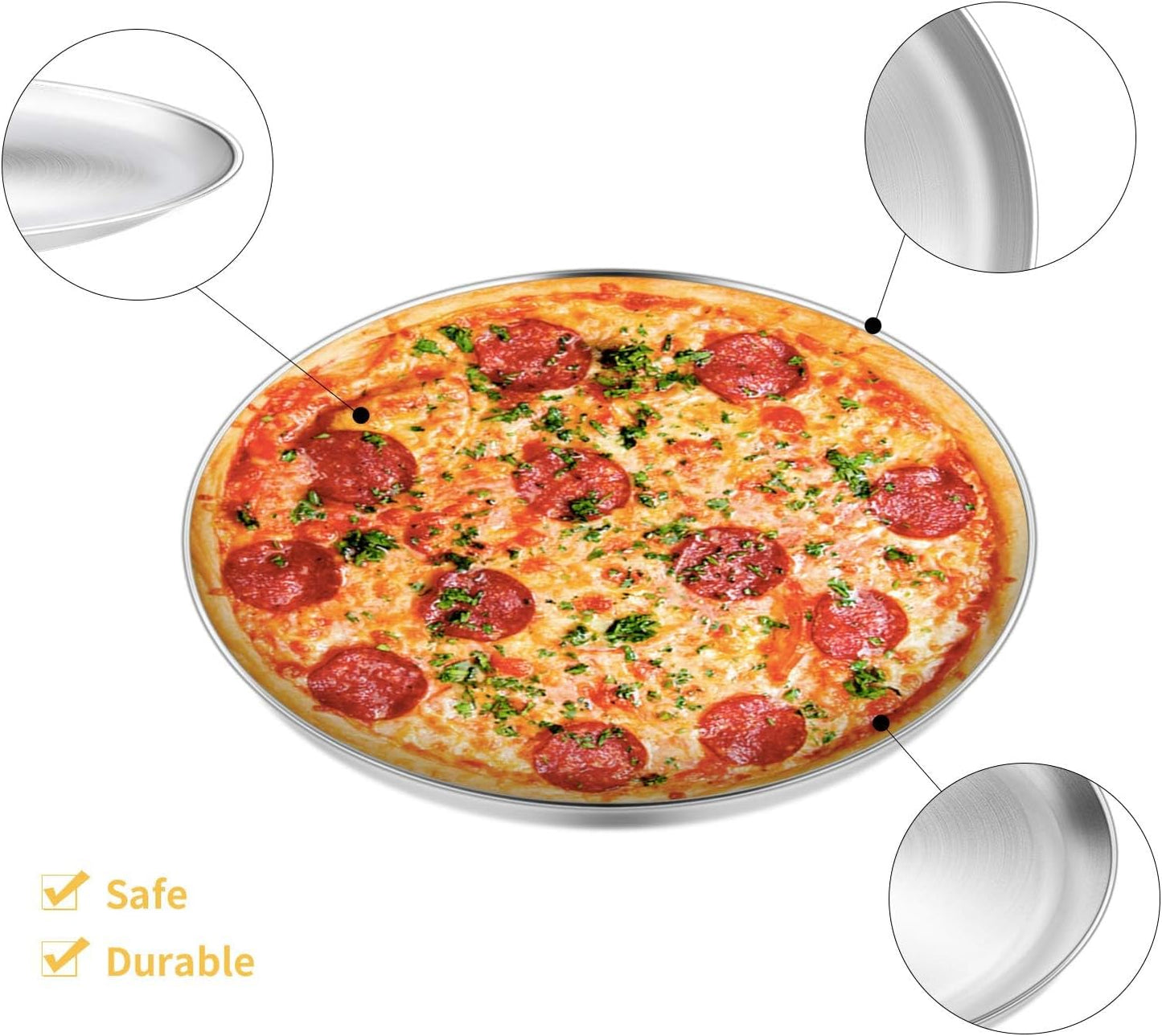 12 inch Stainless Steel Round Pizza Pan Tray Set, 2 Pieces, Healthy & Heavy Duty, Rust Free & Dishwasher Safe