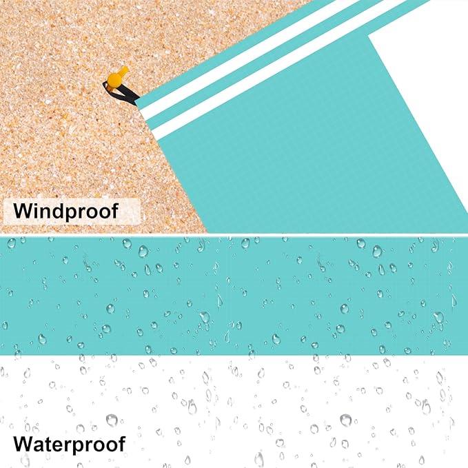 Stripe Beach Blanket Sandproof Waterproof, Extra Large 78"×86" Beach Mat for 1-4 Adults, Compact Lightweight Sand Free Picnic Mat Beach Essential Must Have-Blue&White Wide Stripes