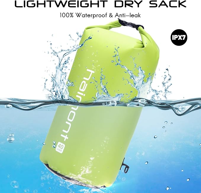 Haimont Waterproof Dry Bag Floating Dry Sack Roll Top Drybag Backpack for Kayaking, Rafting, Boating, SUP, Fishing with IPX8 Waterproof Phone Case, Love Bird Green, 40L
