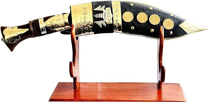 Decor Kukri Hand Forged Khukuri Blade, Full Tang Nepal Made Decorative Genuine British Kukri Knife Khukri Just For Décor Gift & Home Decoration 16" Kukri With Stand
