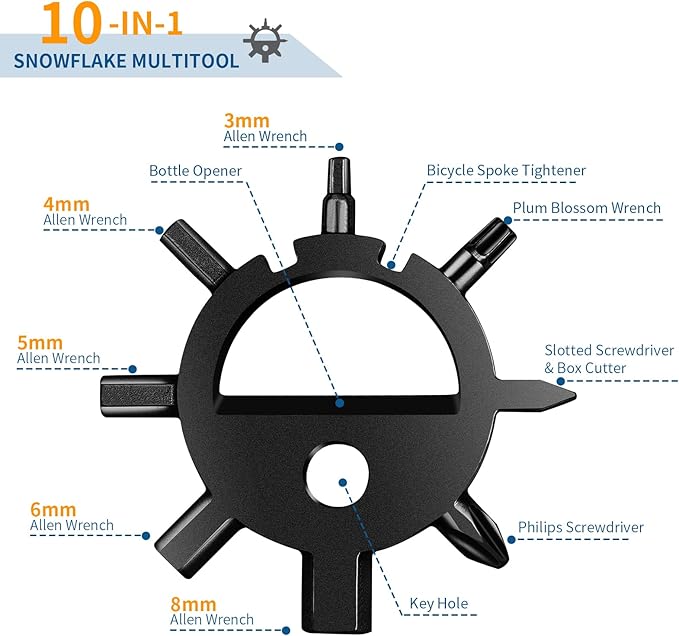 Stocking Stuffers Snowflake Multitool, 10-In-1 Keychain Multi Tool Kit with Screwdrivers Wrenches for Cycling, Camping, Gifts for Women Men, 2 Pack