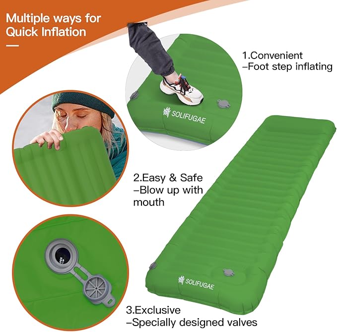 Premium TPU Inflatable Sleeping Pad for Camping - Self-Inflating, Waterproof & Durable with Pillow and Pump - Perfect for Floor or Backpacking, Compact Design for Adults (Green)