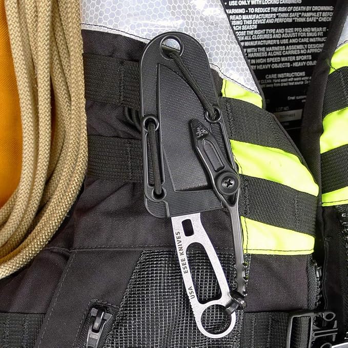 ESEE Imlay SAR Swiftwater Rescue Knife, Sheath, Clip Plate, Retention Strap (Black Sheath)