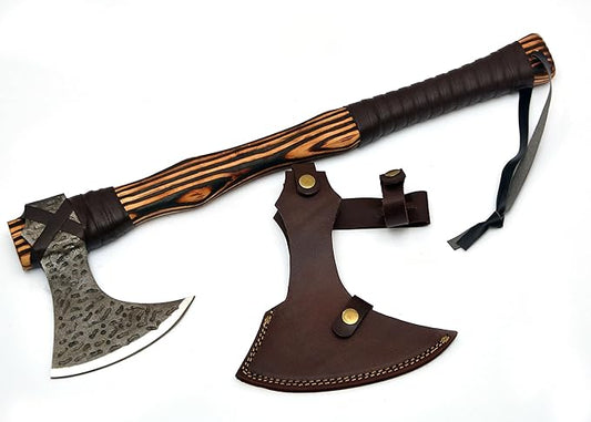 Handmade Viking Axe Real Carbon Steel Axe with Leather Sheath Camping Bearded Axes & Hatchets Hunting Axe Valentine's Day Gift, Camping & Hiking | Knives & Tools | Birthday Gift for him (VK-Ax-05)