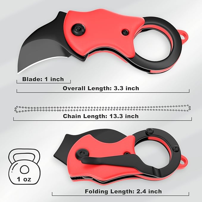 Mini Pocket Knife Neck Knife Cute Box Cutter - 3.3 Inch EDC Small Folding Knife Necklace, Stocking Stuffers Gifts for Men and Women (Red)