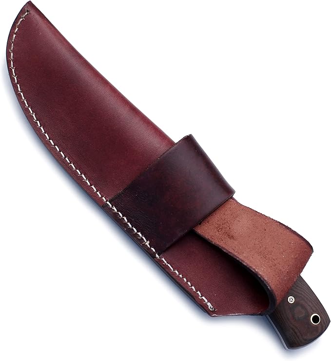 Handmade Damascus Steel Knife for Hunting,Survival,Camping,Bushcraft, and Fishing,Fixed Blade with Drop Point Full Tang Micarta Handle Leather Sheath - WKD-777