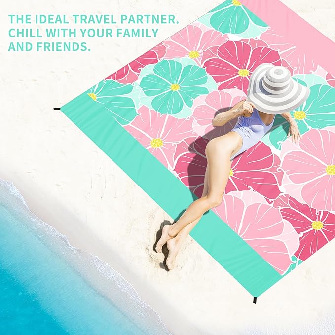 BYDOLL Beach Blanket Waterproof Sandproof Oversized 78''×81''1-5 Adults Lightweight Beach Blanket Large Picnic Mat Beach Blanket for Travel Camping Hiking Picnic