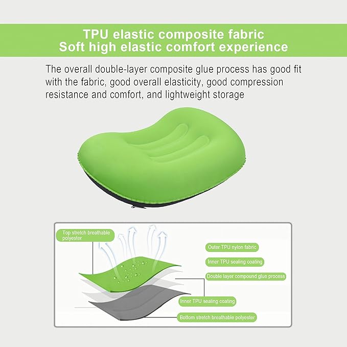 Portable Inflatable Neck Pillow for Outdoor Travel, Camping, Office Naps-Polyester ，Color Available-Simple and Comfortable (16.5 * 12.6 * 4.3in, Green)