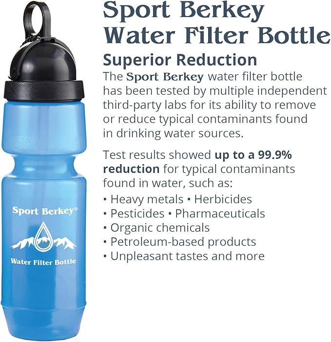 Go Berkey Water Filter Kit with 1 Qt. Berkey Gravity Fed Water Filter System, Berkey Sport Bottle and Black Berkey Primer
