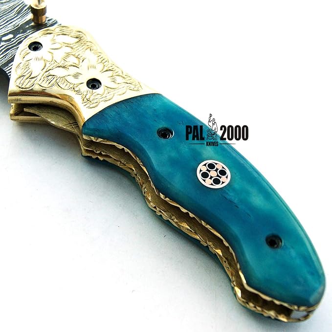 PAL 2000 KNIVES FOL-9418 Damascus steel folding pocket knife With Sheath