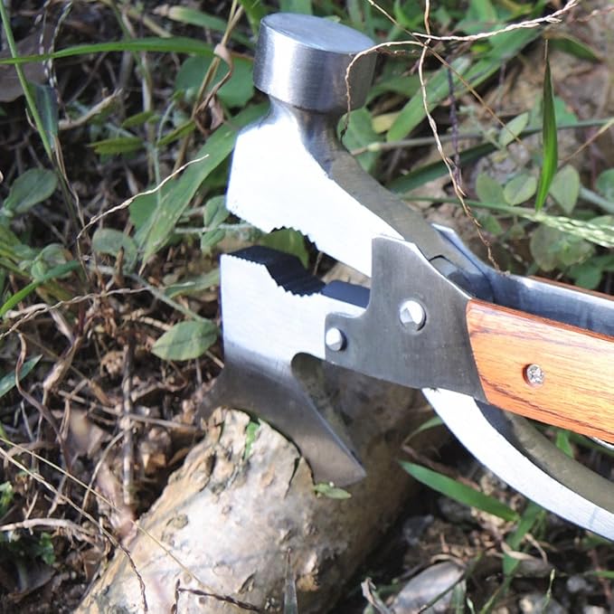 Portable Multipurpose Multitool Camping Hatchet Survival Hammer Wood Inlay Handle Metal Outdoor Gadgets Axe Gift for Men Women