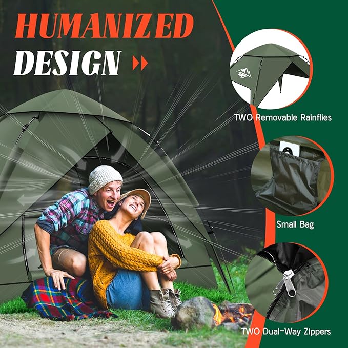Pop Up Tents for Camping,2-3 Person Tent Easy Setup,Waterproof & Windproof Camping Tents, 60S Instant Double Layer Tent for Trekking, Family, Backpacking