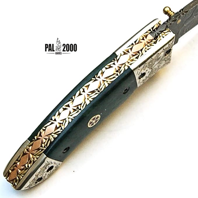 PAL 2000 KNIVES FOL-9455 Handmade Damascus Blade Hunting knife 7.4 Inches Folding Pocket Knife Stained Camel Bone Handle