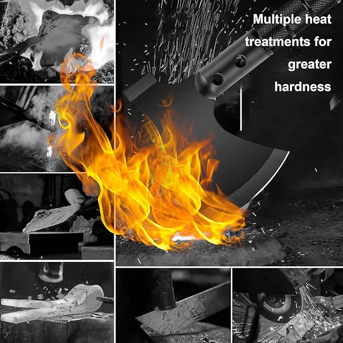Multi-Purpose Survival Hatchet, Camping Hatchet with Sheath, Folding Tactical Hatchet, Carbon Steel Camping Axe with Hammer, Survival Axe for Outdoor, Hunting, Adventure, Emergency