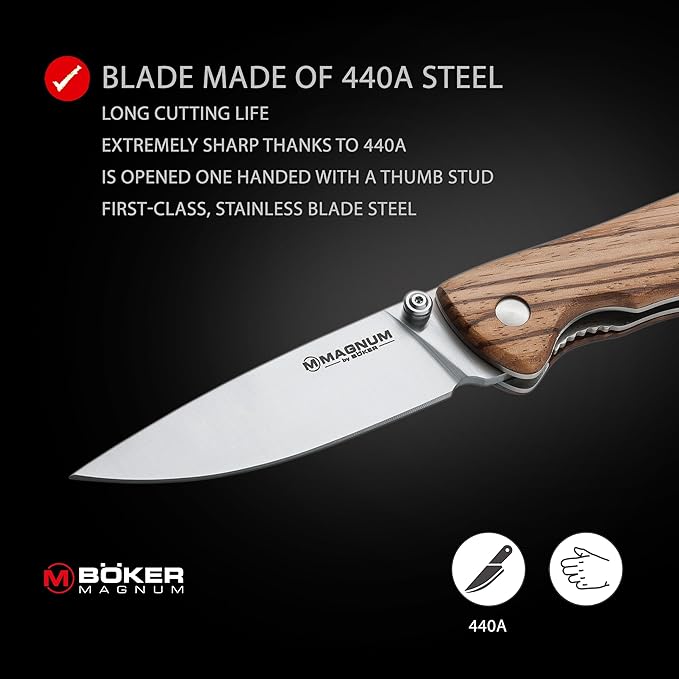 Magnum 01EL605 Backpacker Pocket Knife with 2-2/3 in. Straight Edge Blade, Wooden