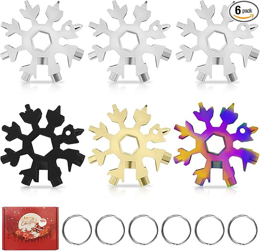 Snowflake Multi Tool,18-In-1 Stainless Steel Snowflake Multitool,Snowflake Wrench/Beer Bottle Opener with Key Ring,Outdoor Durable and Portable for Fathers Men Christmas Gift(6Packs)