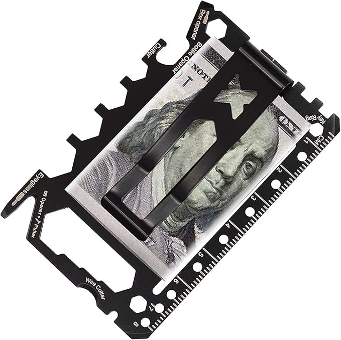 Multi tool 47 in 1 Credit Card Size Outdoor Camping Survival Accessories - Multipurpose Gear Gadget Tools for Man Portable -Stocking Stuffers Gifts for Men Christmas-Every Day Carry (With Money Clip)
