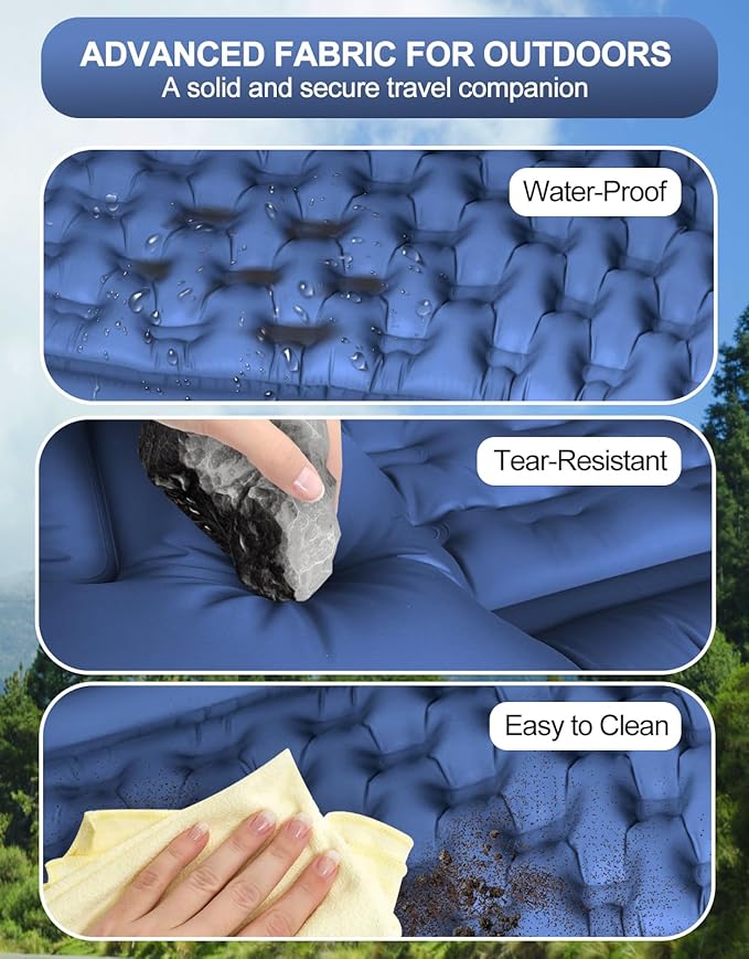 Extra Thick 5 Inch Camping Sleeping Pad - Self Inflating Sleeping Pad with Pillow, Camping Mattress Pad with Foot Pump, Sleeping Pad Mat for Camping Backpacking, Hiking, Traveling (Blue)