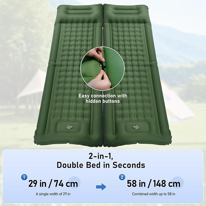 Camping Mattress Extra Thick 5in, Sleeping Pad for Camping with Pillow, Single Backpacking Camping Mat Built-in Pump, Self Inflating Sleeping Pad, Sleep Mat Holds 440 lbs, 40D Nylon, Repair Kit