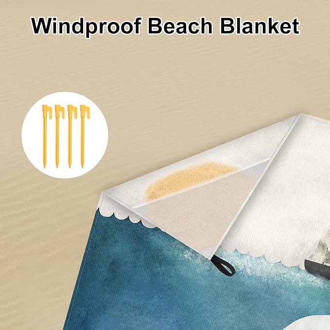 Beach Blanket Sandproof, Large Waterproof Foldable Picnic Blanket 78''×86'' 4 Adults, Lightweight Portable Sand Free Beach Mat Accessories with 4 Stakes for Outdoor, Travel, Camping - White Whale