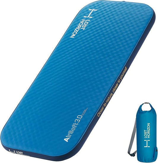 LOSTHORIZON Air & Foam Camping Mattress, Self-Inflating Sleeping Pad, 4.5" Thick, with Pump Sack, Slim Single