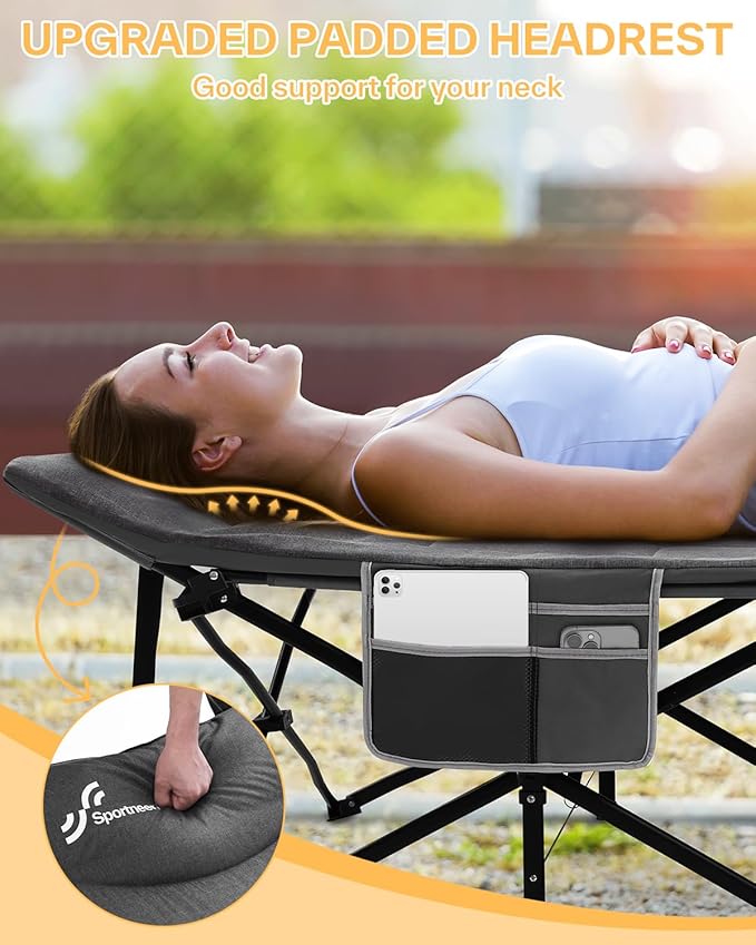 Sportneer Camping Cots for Adults, Sleeping Cot with Cushion Max Load 450 LBS Heavy Duty Folding Camping Sleeping Cot with Padded for Camping Tent Office Sleep Over (Grey, 79" Lx31 Wx20 H)