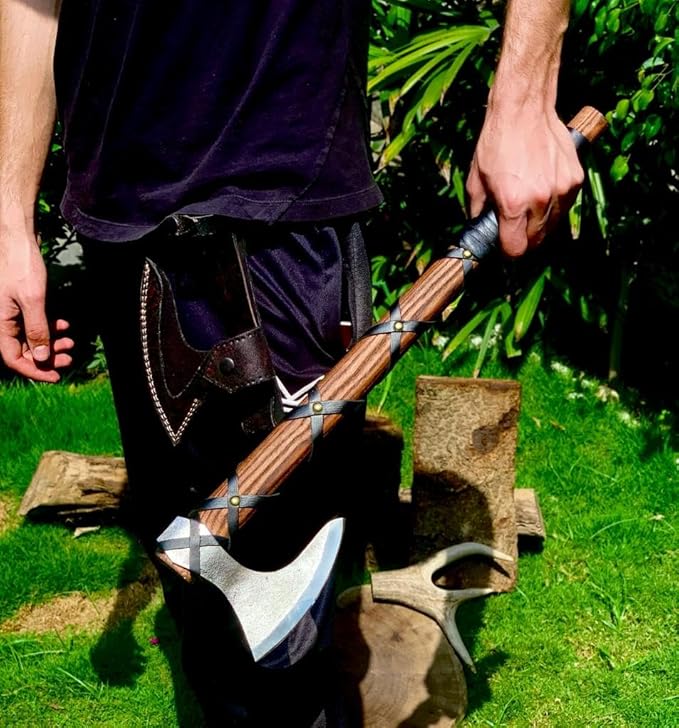 Hand Forged Viking Axe of Ragnor Lorthbrook- Battle Ready Viking Axe -with Ash Wood-Best Gift (Viking Ragnor (Brown))