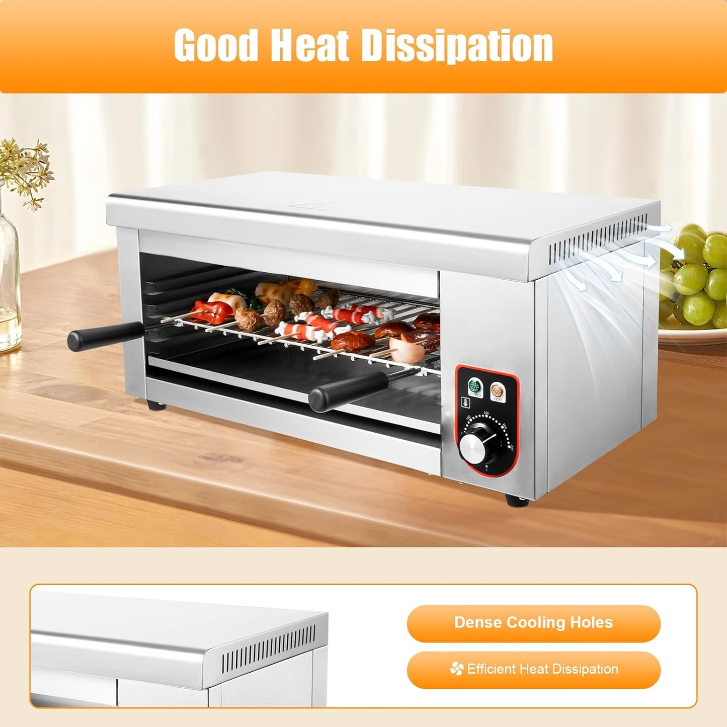 1500W Electric Cheese Melter Commercial Cheese Melter Cheesemelter Grill 122-572°F Stainless Steel Countertop Salamander Broiler Toaster Oven Silver