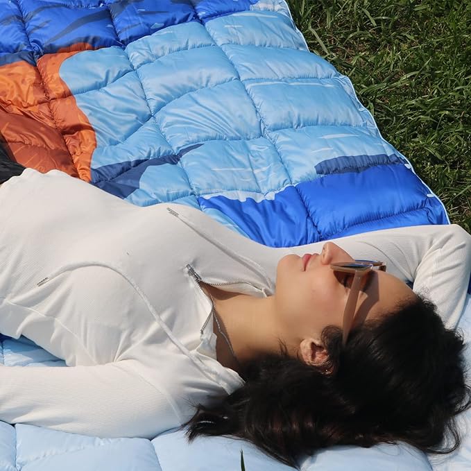 zzlamb Camping Blanket, Lightweight Cloak Puffy Down Alternative Travel Blanket, Portable & Windproof Warm Outdoor Blanket, Cozy Quilt Plane Car Picnic Hammock Beach Backpacking, 52x75in
