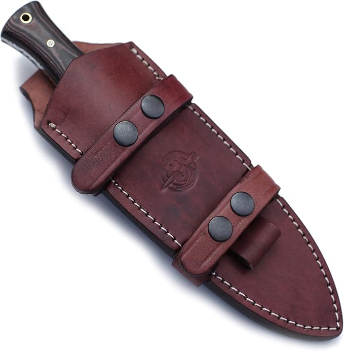 Handmade Damascus Steel Fixed Blade Bowie Knife For Edc,Hunting,Survival,Camping,Bushcraft and Fishung with Fixed Blade Spear Point Blade and Full Tang Micarta Handle with Cowhide-Leather Sheath-WKD-779