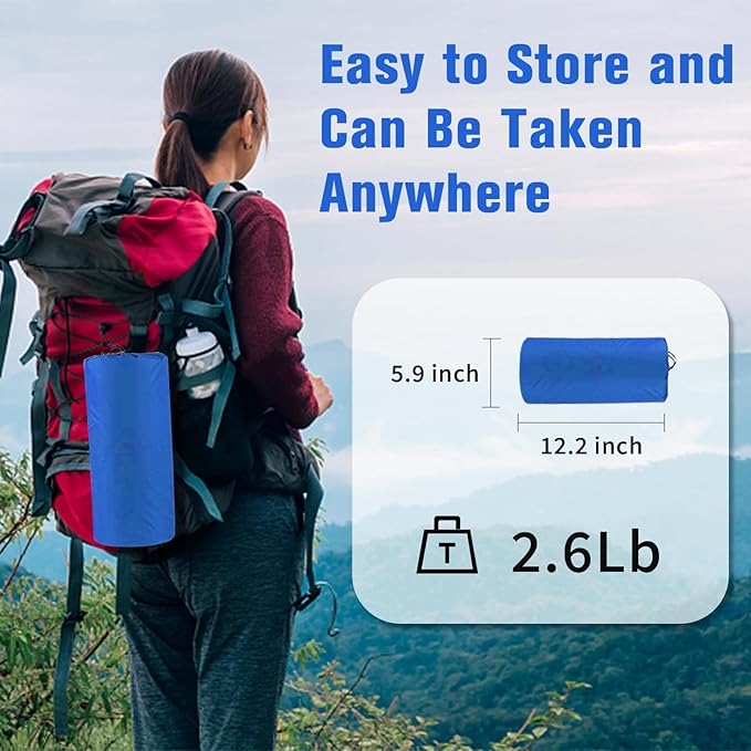 Sleeping Pad for Camping, 4in Thick Camping Air Mattress with Pillow, Camping Bed Sleeping Mat for Backpacking, Inflatable Camping Mat Built-in Pump, 40D+60D 2-Layer Nylon, Holds 400lbs,Repair Kit