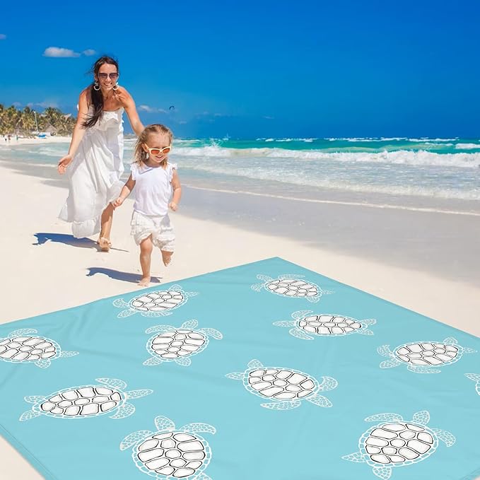 Beach Blanket Sandproof, Baby Sea Turtle Beach Mat Sand Free Waterproof, Large Picnic Blankets Lightweight Quick Drying & Portable, Polyester Outdoor Blanket Beach Essentials Must Have Accesorries