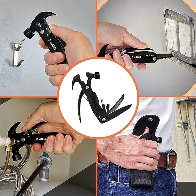 Hammer Multi Tool 12 in 1 Hammer Camping Gear Survival Tool, Birthday Christmas Gift for Men, Christmas Gifts for Dad Who Wants Nothing, Mens Gifts for Him, Dad, Husband, Grandpa, Boyfriend