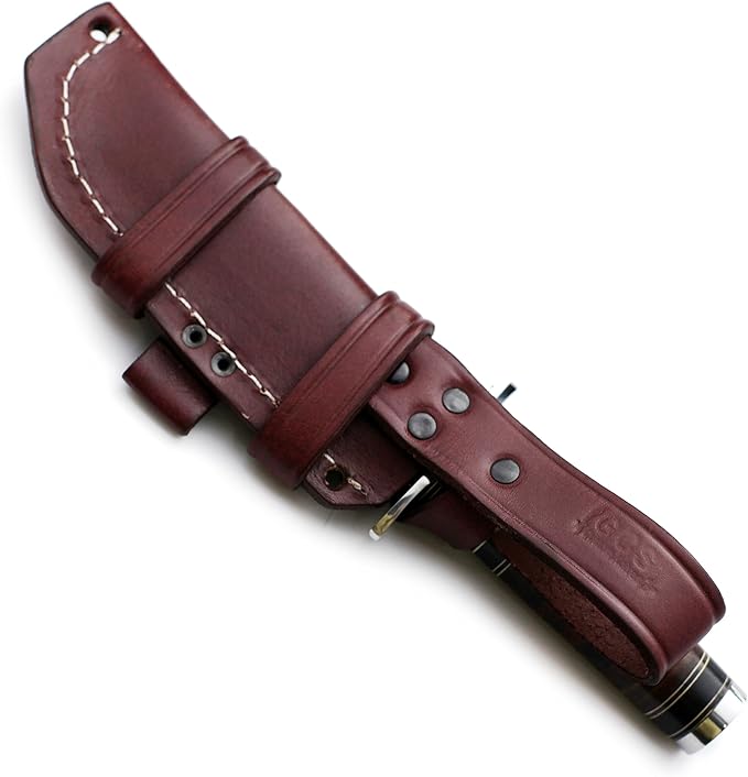GCS Custom Handmade Stacked Leather Handle Bowie Survival Tactical Gear Hunting Knife D2 Tool Steel Buffalo Hide Sheath GCS145