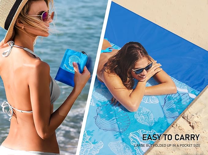 Beach Blanket, Sandproof Beach Mat, Waterproof Quick Drying Lightweight Outdoor Picnic Mat 120"x108" for 2-8 Adults with Pocket for Travel, Camping, Hiking