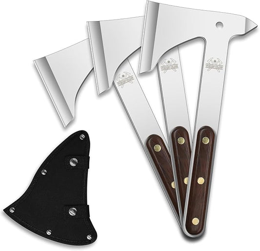 Throwing Axes 3 Pack Set, 10.2" Throwing Axes and Tomahawks Full Tang Stainless Steel with Woodle Handle and Nylon Sheaths, Perfect for Axe Throwing Game, Competition and Recreation