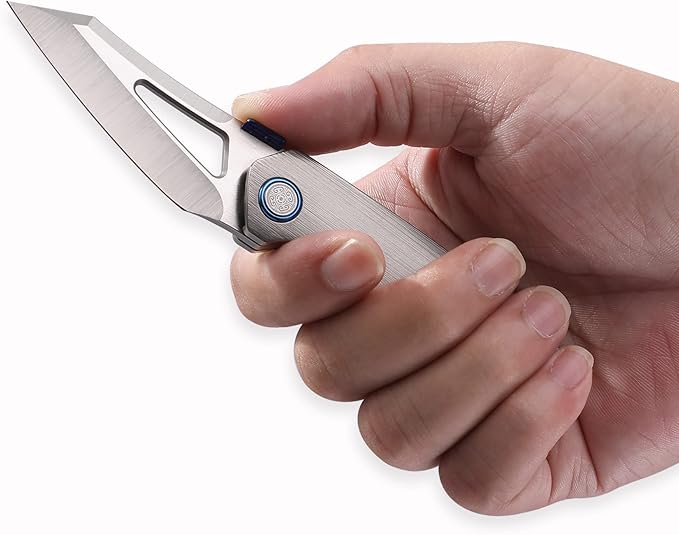 Knife Denka-C02 Thumb Stud Knife,2.6" M390 Pocket Knife Satin,3.35" Titanium Handle Folding Knife with Liner Lock,2.48oz Indoor Outdoor EDC Knife(Grey)