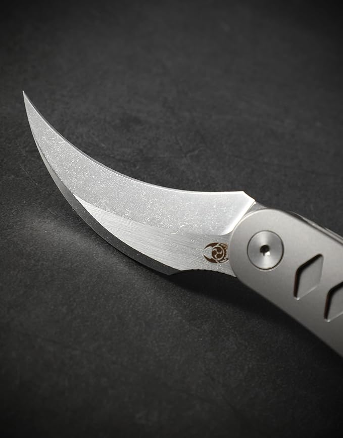 Knife Kage C03 Folding Knife,2.52" M390 Stonewashed Mirror Blade Pikal Knife,3.39" 6AL4V Titanium Handle Pocket Knife,2.61oz Lightweight Outdoor EDC Knife (Silver)