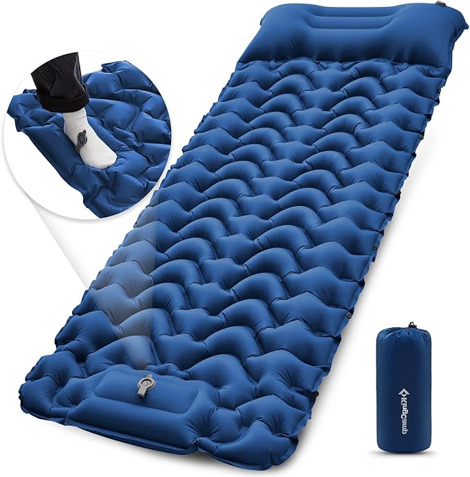 KingCamp Sleeping Pads for Camping, Self Inflating Camping Mattress with Built-in Foot Pump, Connectable Durable Inflatable Sleeping Mat with Pillow, Compact Camping Air Mattress for Camping Hiking