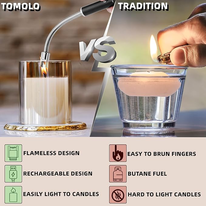 Lighter, Rechargeable Candle Lighter Grill Lighter Electric Arc Lighter with Flexible Neck, LED Battery Display Safety Switch for Candle Camping Cooking BBQs Fireworks (Black)