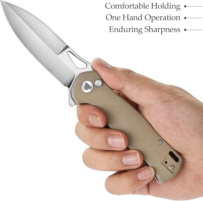 Knives - Crateris-03D Folding Pocket Knife with Clip，Flipper Knife for Men，Button Lock，3.38" Sandvik 14C28N Steel，G10 Scales for EDC Camping Outdoor Tool（Satin Blade）
