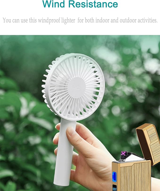 Electric Lighter, USB Rechargeable Lighter, Plasma Dual Arc Lighter, Windproof Flameless Lighter, Pocket Metal Lighter with LED Battery Indication for Candles, Incense, Camping (220mAh, Gold)