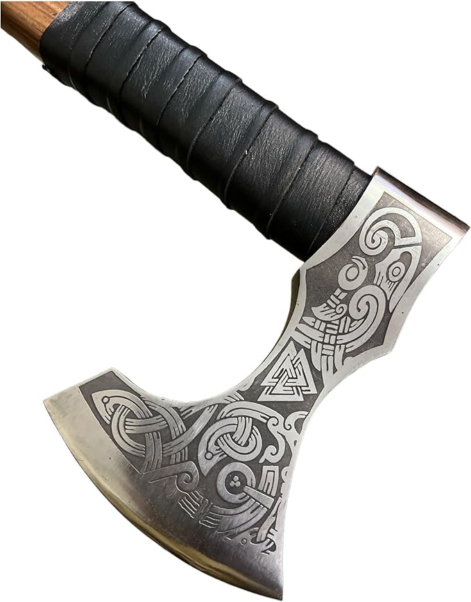 Viking Axe, Custom Handmade Carbon Steel Small Bearded Camping Axe, Rosewood Handle Camping Hatchet with Sheath 20 Inches Ax