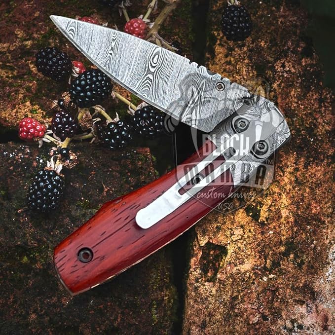 BMK-406 Taipan 4 Long 3 Blade 5 Ounce Damascus Pocket Clip Knives Handmade Damascus Pocket Folding Knife With Leather Cover Hand Made Word Class Knives