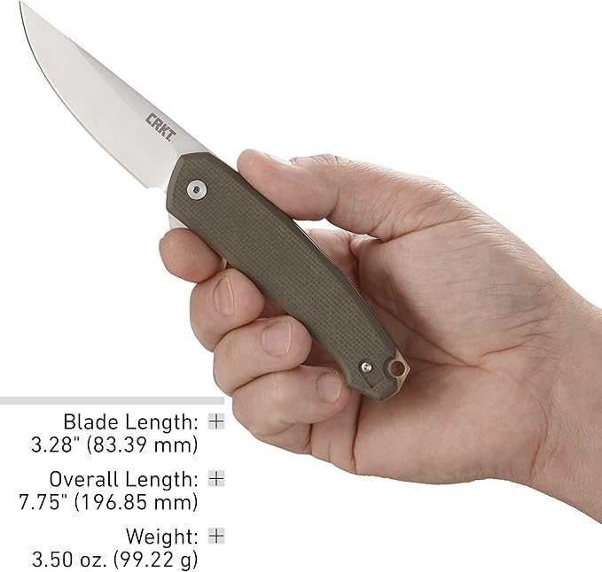 CRKT Tueto EDC Pocket Knife: Everyday Carry Utility Folder, Plain Edge Drop Point Blade with Liner Lock, Assisted Open, Bead Blast Finish, Olive Green G10 Handle 5325
