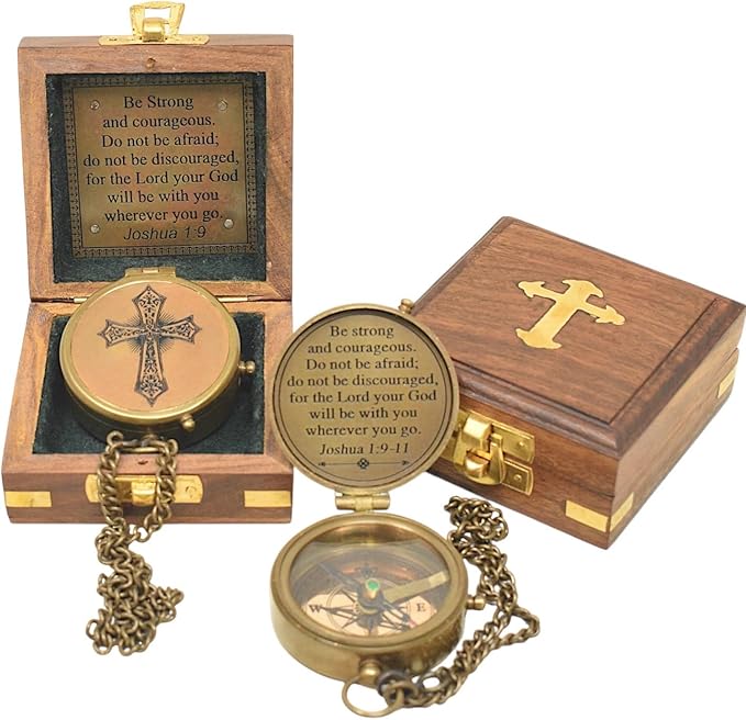 Engraved Personalized Inscription Antique Brass Compass Engraved with Leather Case Son Mom Children Gift Baptism Birthday Easter Decor