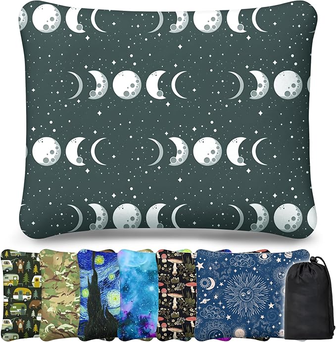 Inflatable Camping Pillow, Patterned Travel Backpacking Pillow, Lightweight & Portable Hiking Beach Pillow, Travel Camping Essential Accessories for Adult & Kids