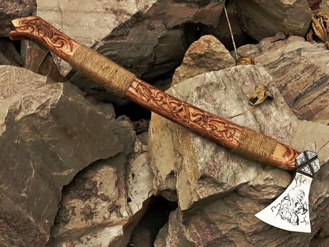 AX-2054 Custom Handmade Viking Hatchet Axe Carbon Steel Head Bearded Camping Tomahawk Battle Ax with Sheath