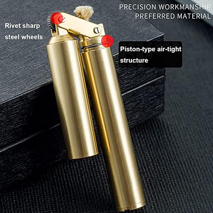 Kerosene Copper Lighter, Vintage Trench Lighter, Creative Windproof Brass Lighter, Cool Wheel Kerosene Oil Lighter for Camping BBQ Kitchen, Gifts for Men Dad Husband (2PCS)